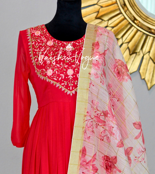 Peachy Orange with chanderi dupatta