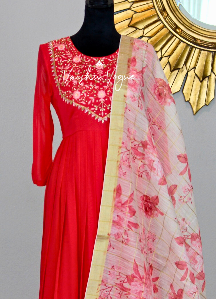 Peachy Orange with chanderi dupatta