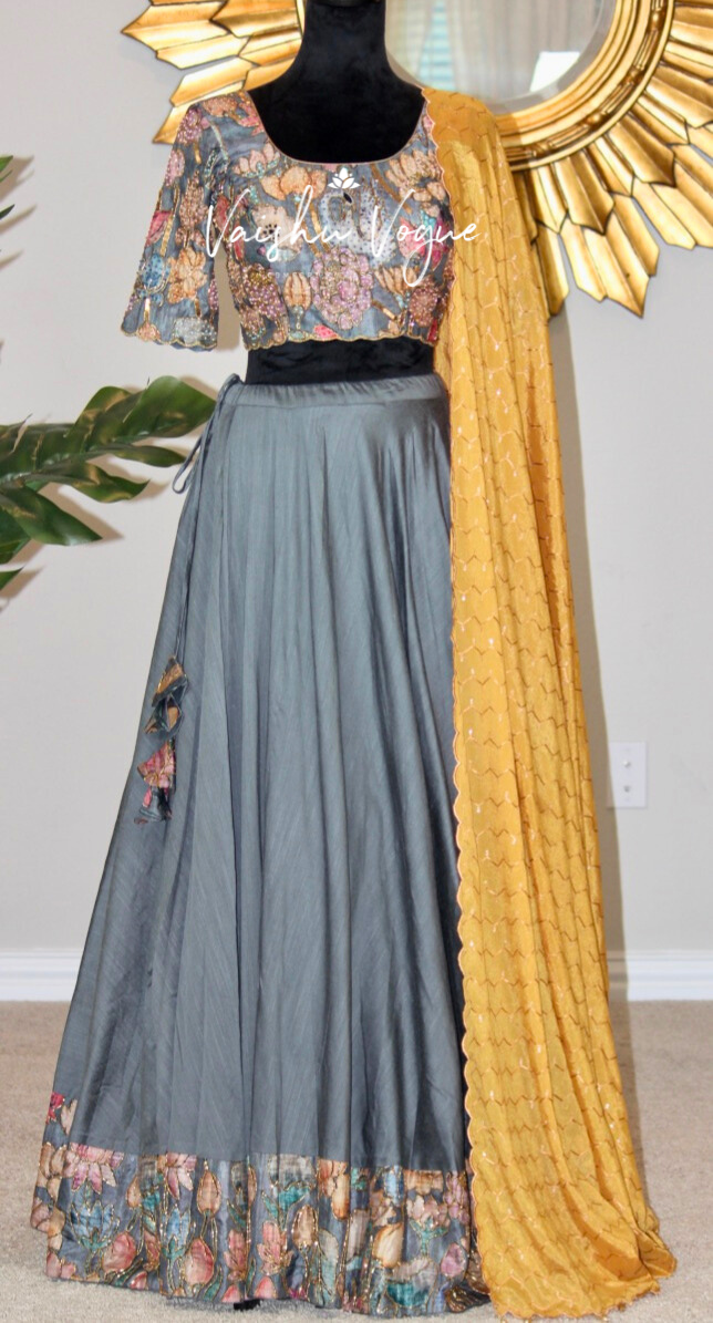 Grey Kalamkari Lehenga